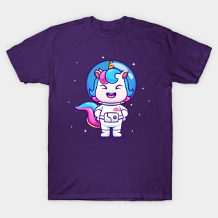 Cute unicorn astronaut standing outside space T-Shirt